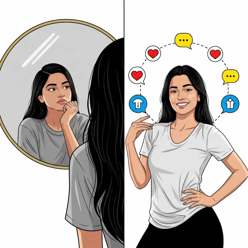 Woman engaged in self-discovery using free personality quiz to understand her personality type through reflective personality analysis