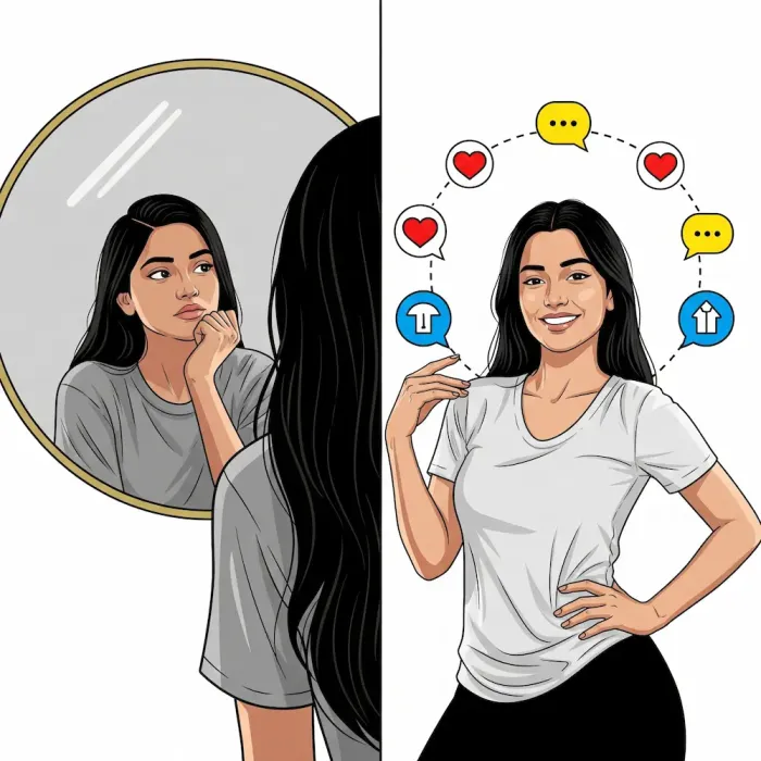 Woman engaged in self-discovery using free personality quiz to understand her personality type through reflective personality analysis